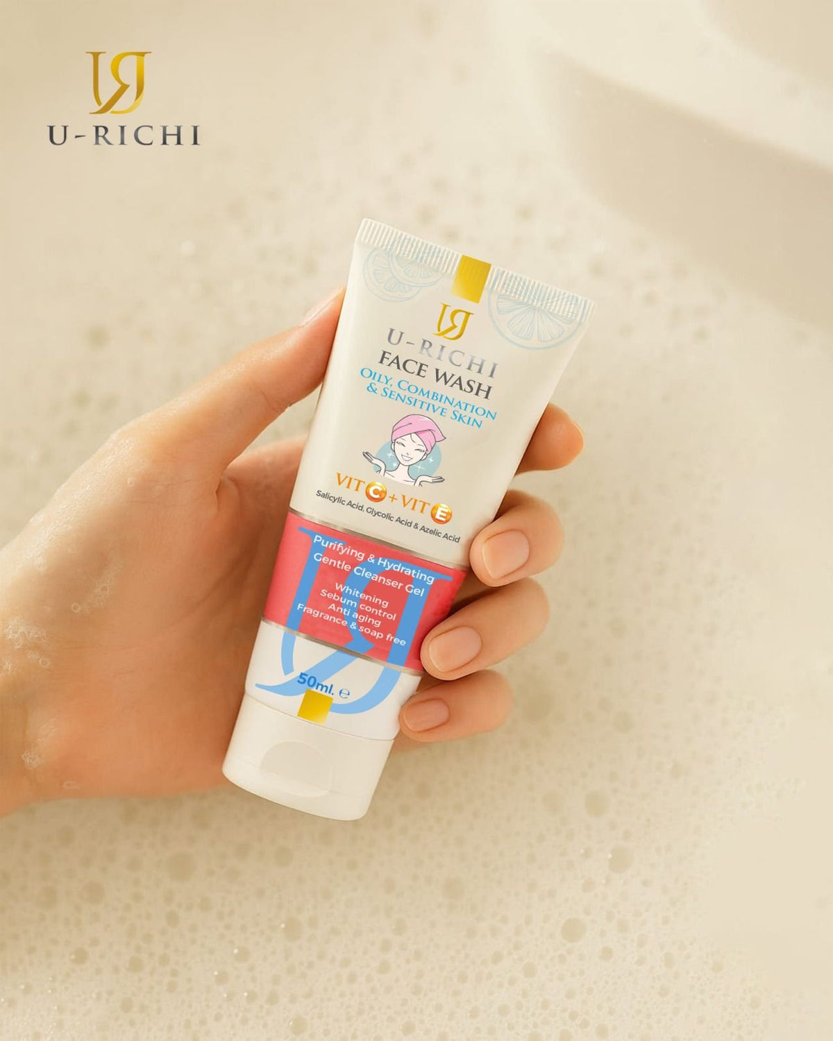 U-Richi Face wash for Oily, Combination and Sensitive Skin 50ml 50ml